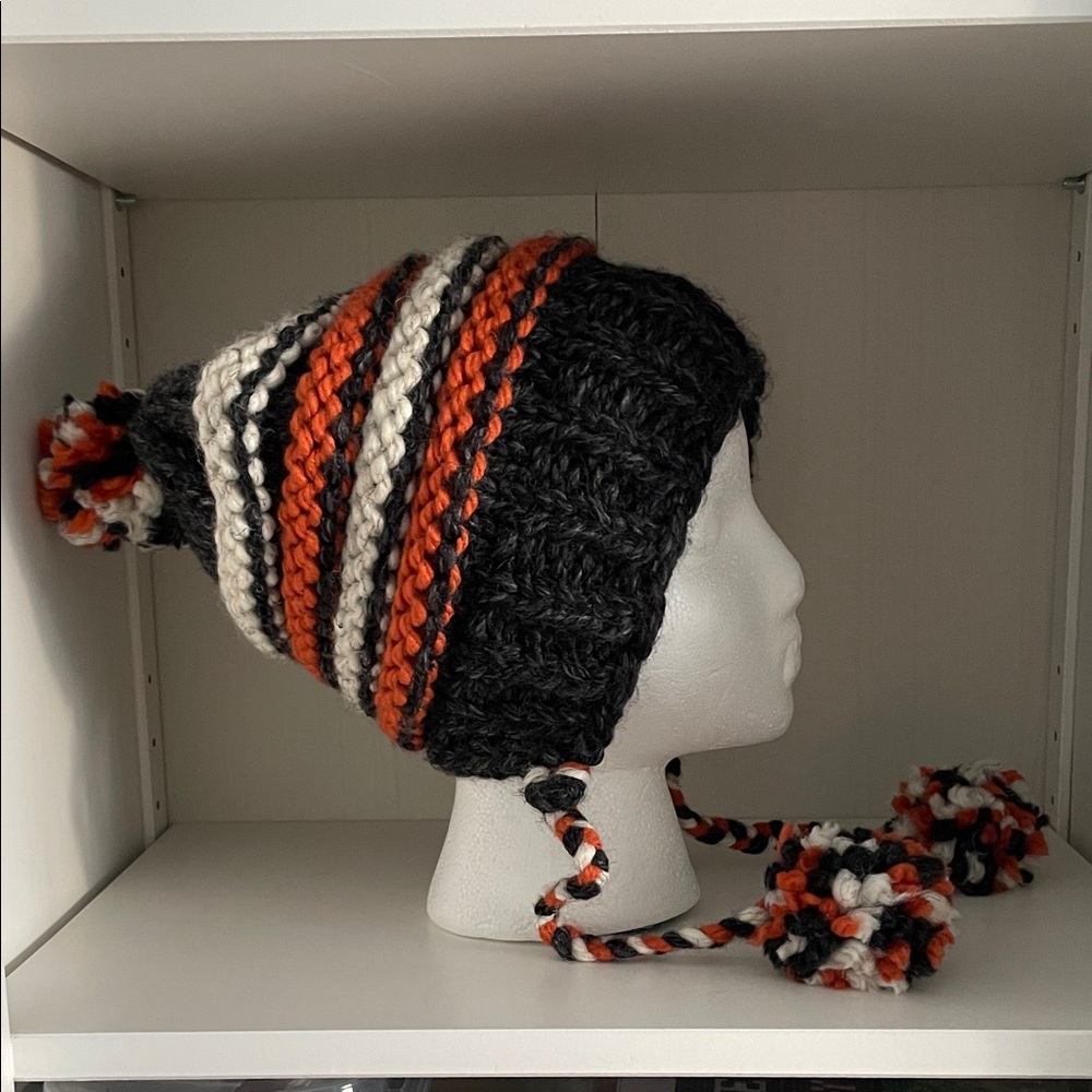 Handmade Knitted Hat with Pom Poms